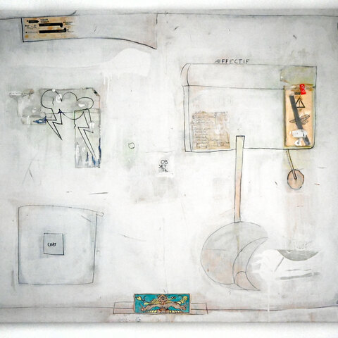 56. Objette. Médiums mixtes sur toile. Environ 33 x 44". 2003. 1 000$